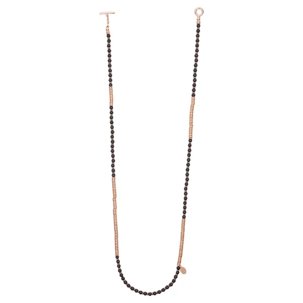 Black Agata Stone Beaded Necklace with 18K Rose Gold beads