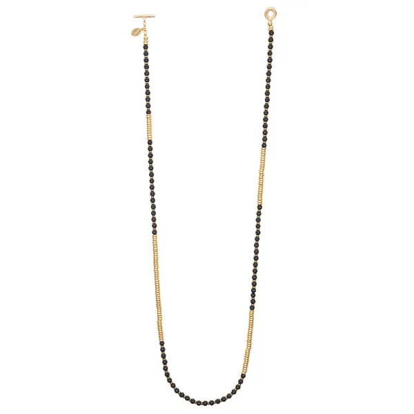 Black Agata Stone Beaded Necklace with 18K Yellow Gold beads