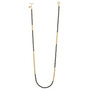 Black Agata Stone Beaded Necklace with 18K Yellow Gold beads