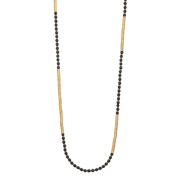 Black Agata Stone Beaded Necklace with 18K Yellow Gold beads