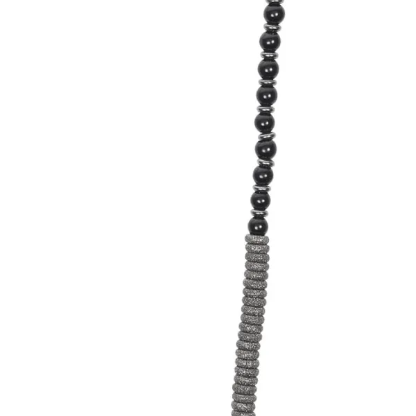 Black Agata Stone Beaded Necklace with Black PVD beads