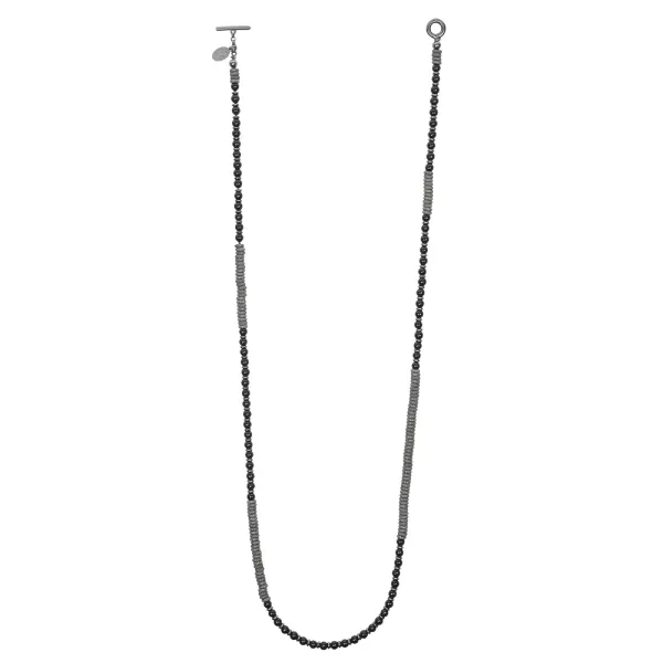 Black Agata Stone Beaded Necklace with Black PVD beads