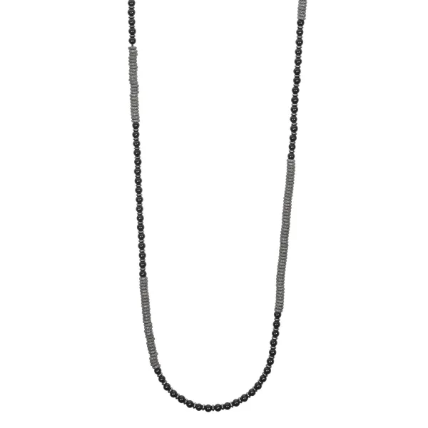 Black Agata Stone Beaded Necklace with Black PVD beads