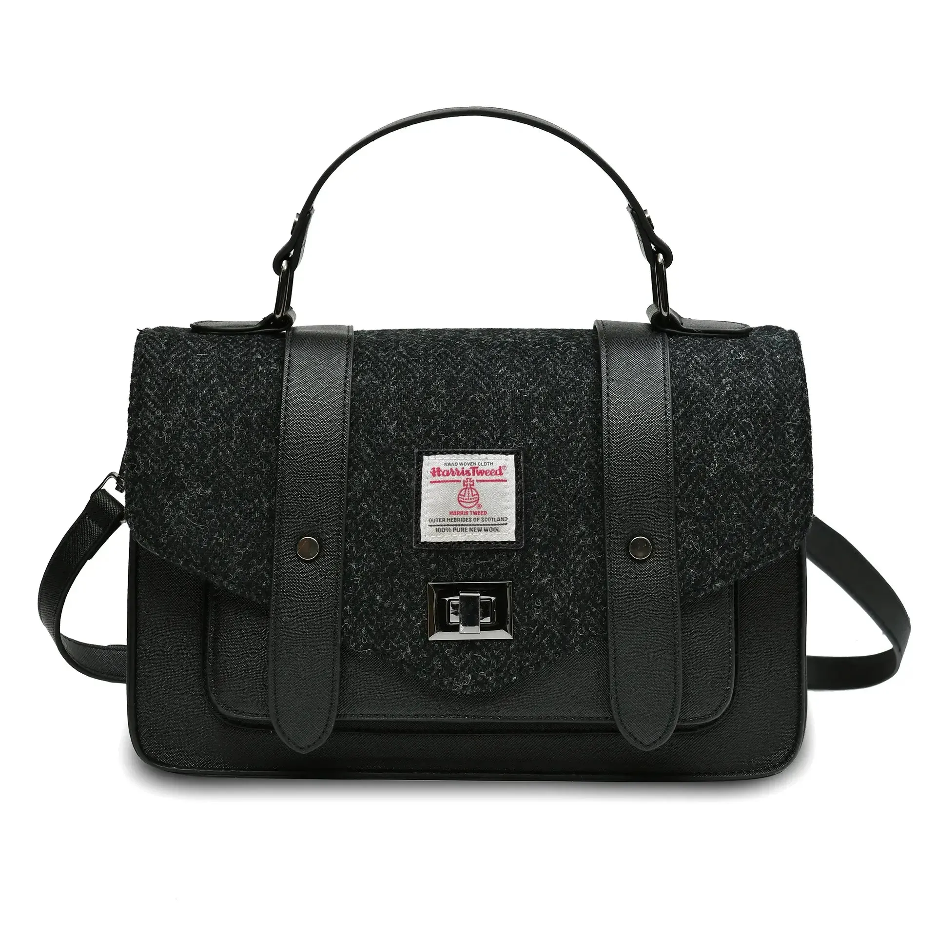 Black Herringbone Satchels with Harris Tweed®