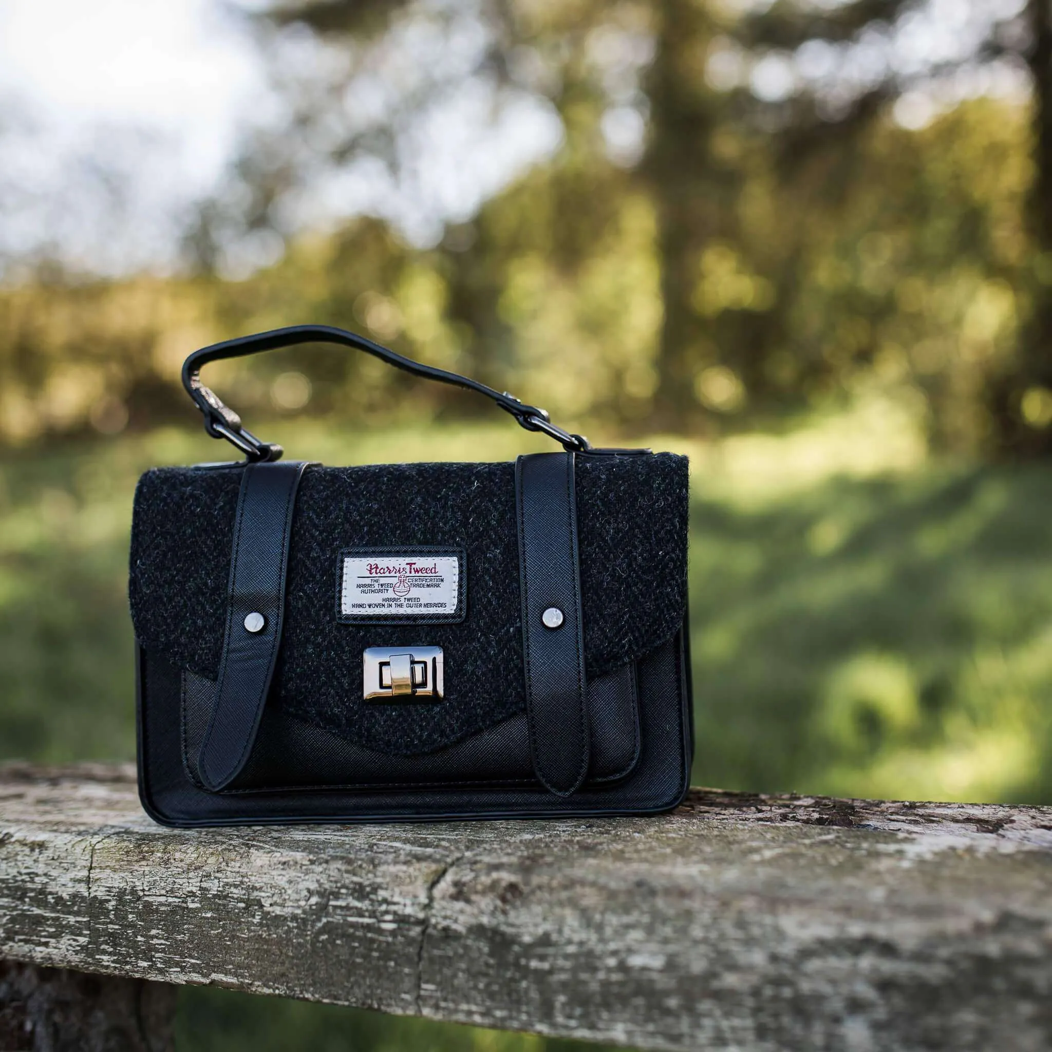 Black Herringbone Satchels with Harris Tweed®