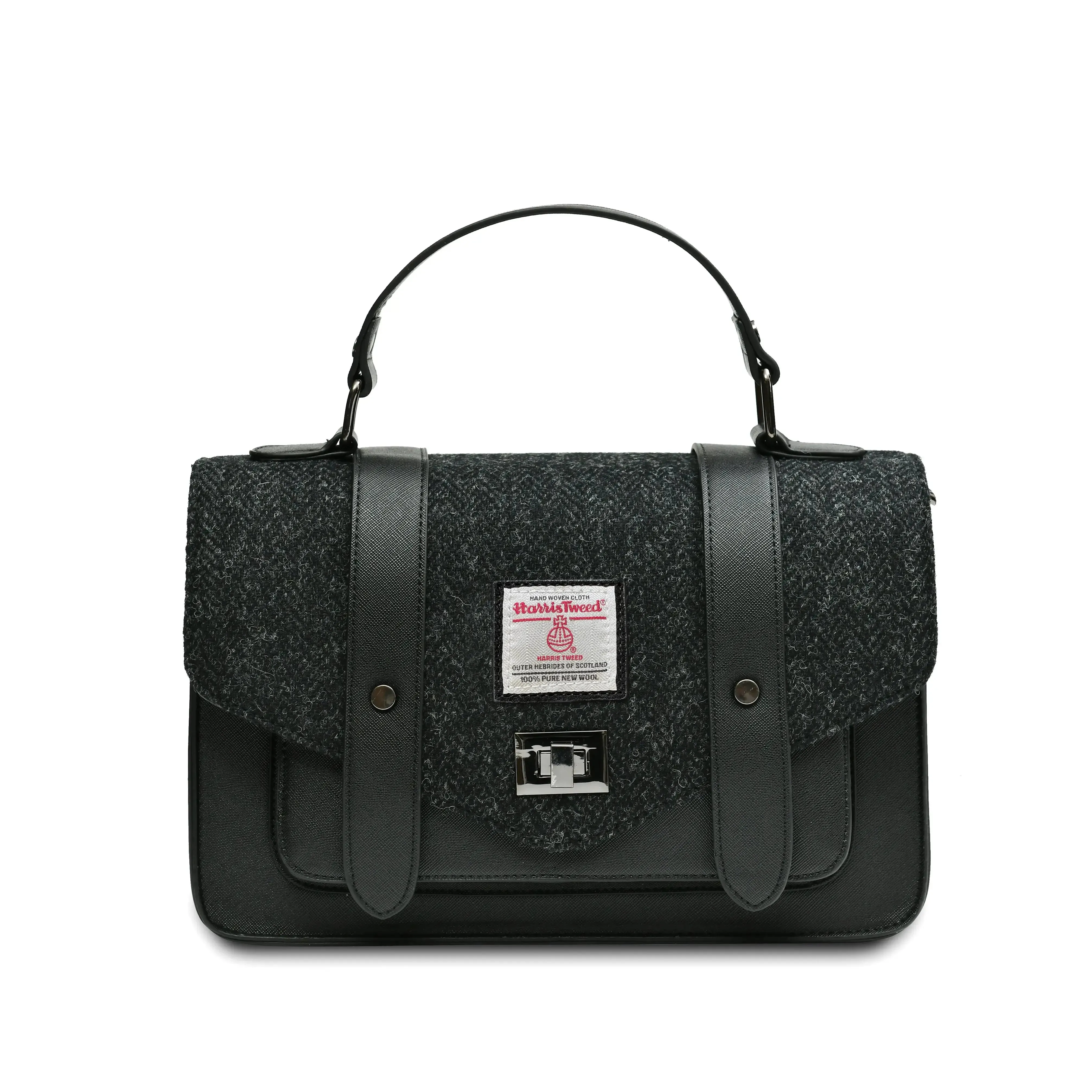 Black Herringbone Satchels with Harris Tweed®