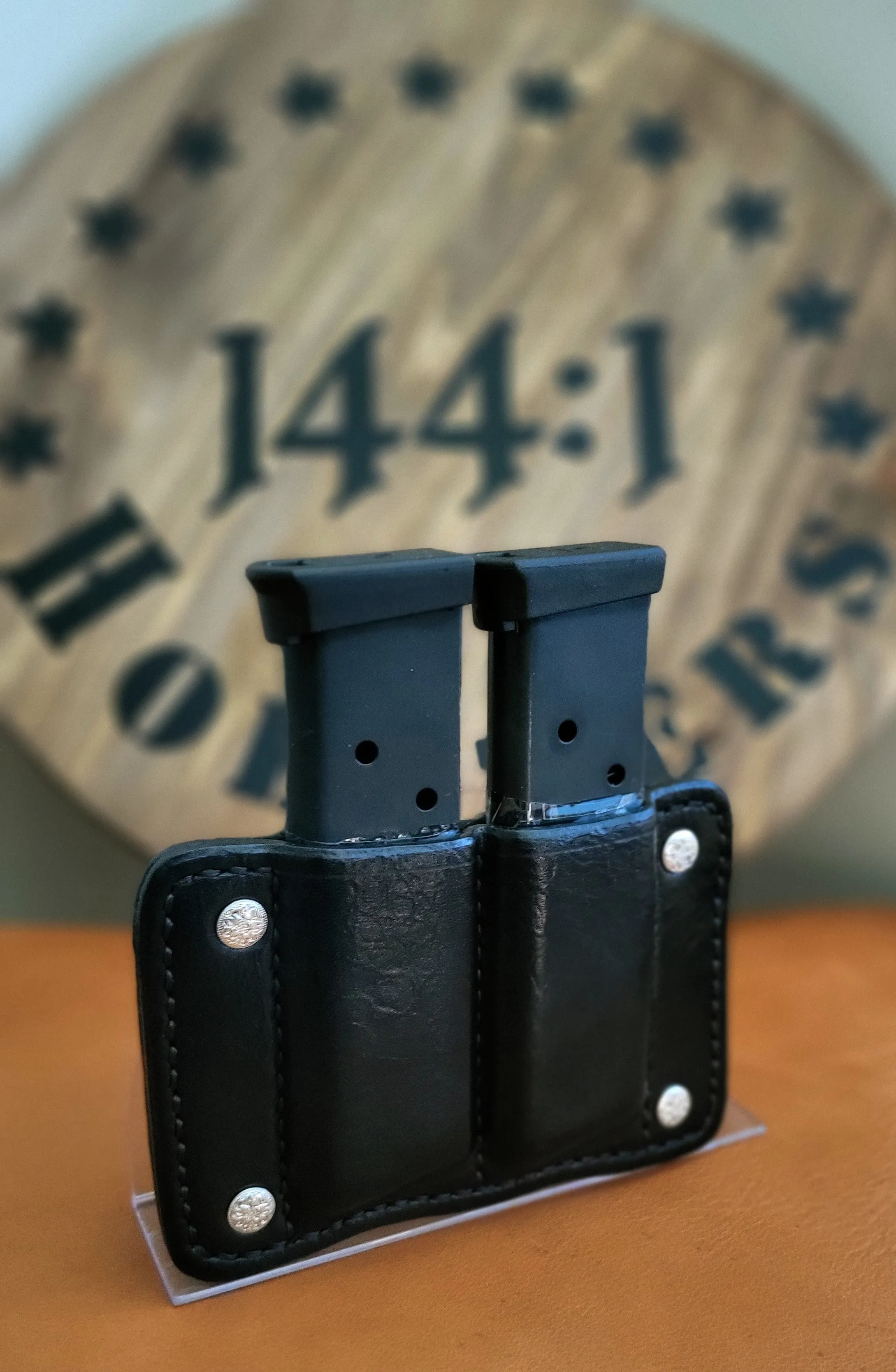 Black Italian Leather Double Magazine Holster for 1911 .45 ACP magazines