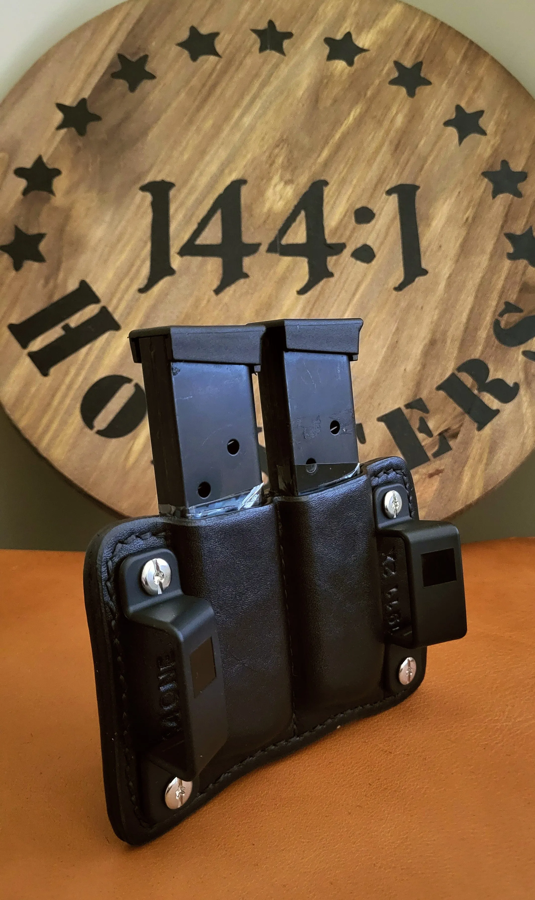 Black Italian Leather Double Magazine Holster for 1911 .45 ACP magazines