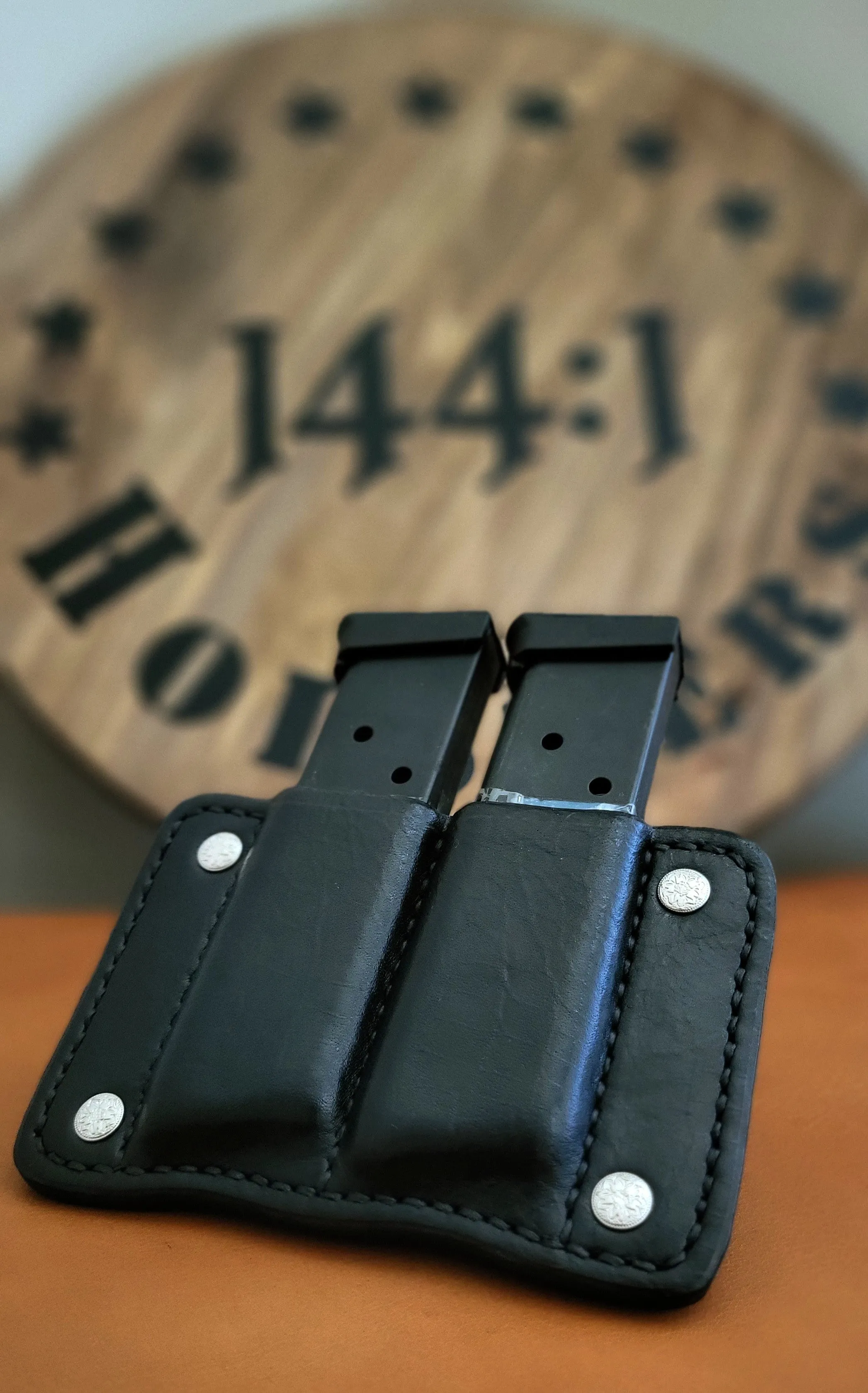 Black Italian Leather Double Magazine Holster for 1911 .45 ACP magazines