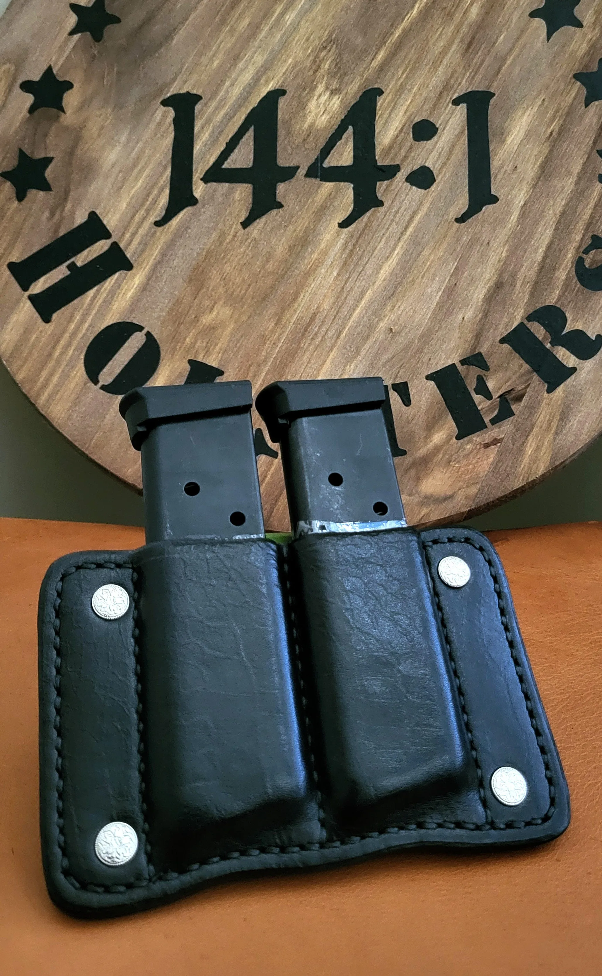 Black Italian Leather Double Magazine Holster for 1911 .45 ACP magazines