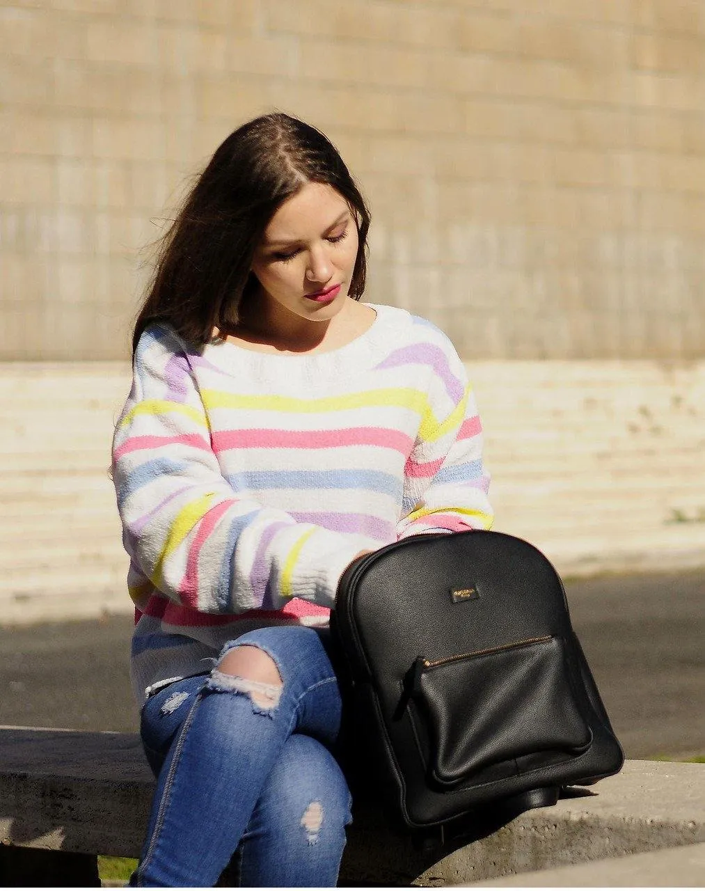 Black Leather Backpack- Calf Leather