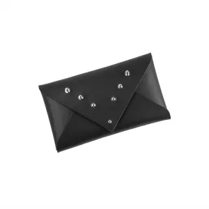 BLACK LEATHER ENVELOPE CLUTCH - PART STUDDED SMALL