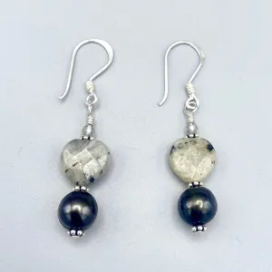 Black Pearl, Labradorite, and Sterling Silver Earrings