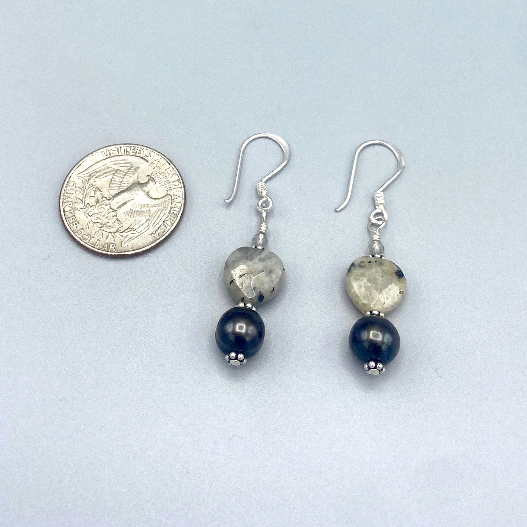 Black Pearl, Labradorite, and Sterling Silver Earrings