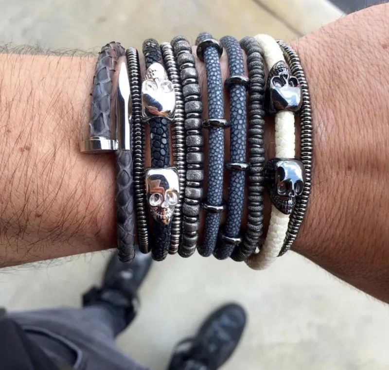 Black PVD Medium Beaded Bracleet with Black PVD