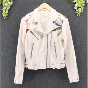 BLANK NYC Women's Vegan Faux Leather Embroidered Palm Tree Moto Jacket Sz S