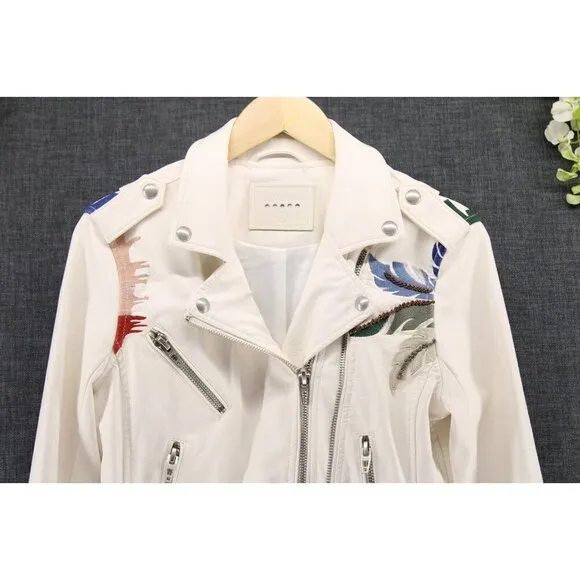BLANK NYC Women's Vegan Faux Leather Embroidered Palm Tree Moto Jacket Sz S