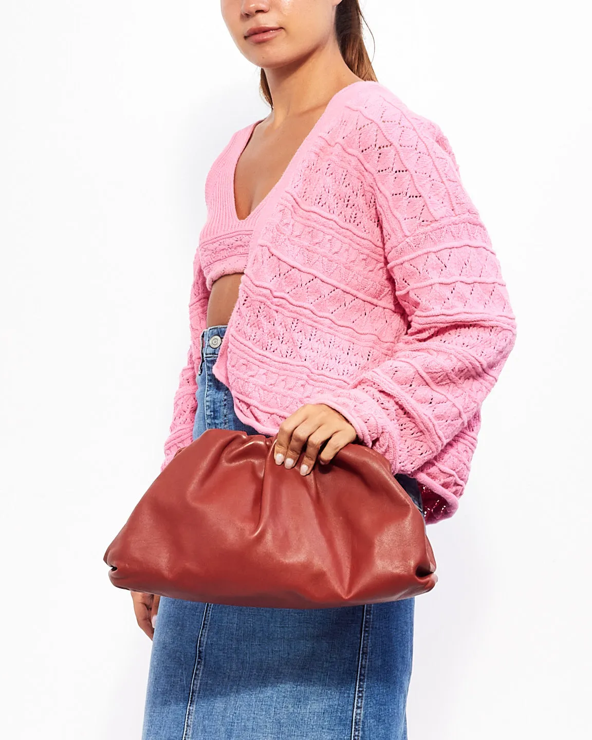 Bottega Rust Leather The Pouch Clutch Bag