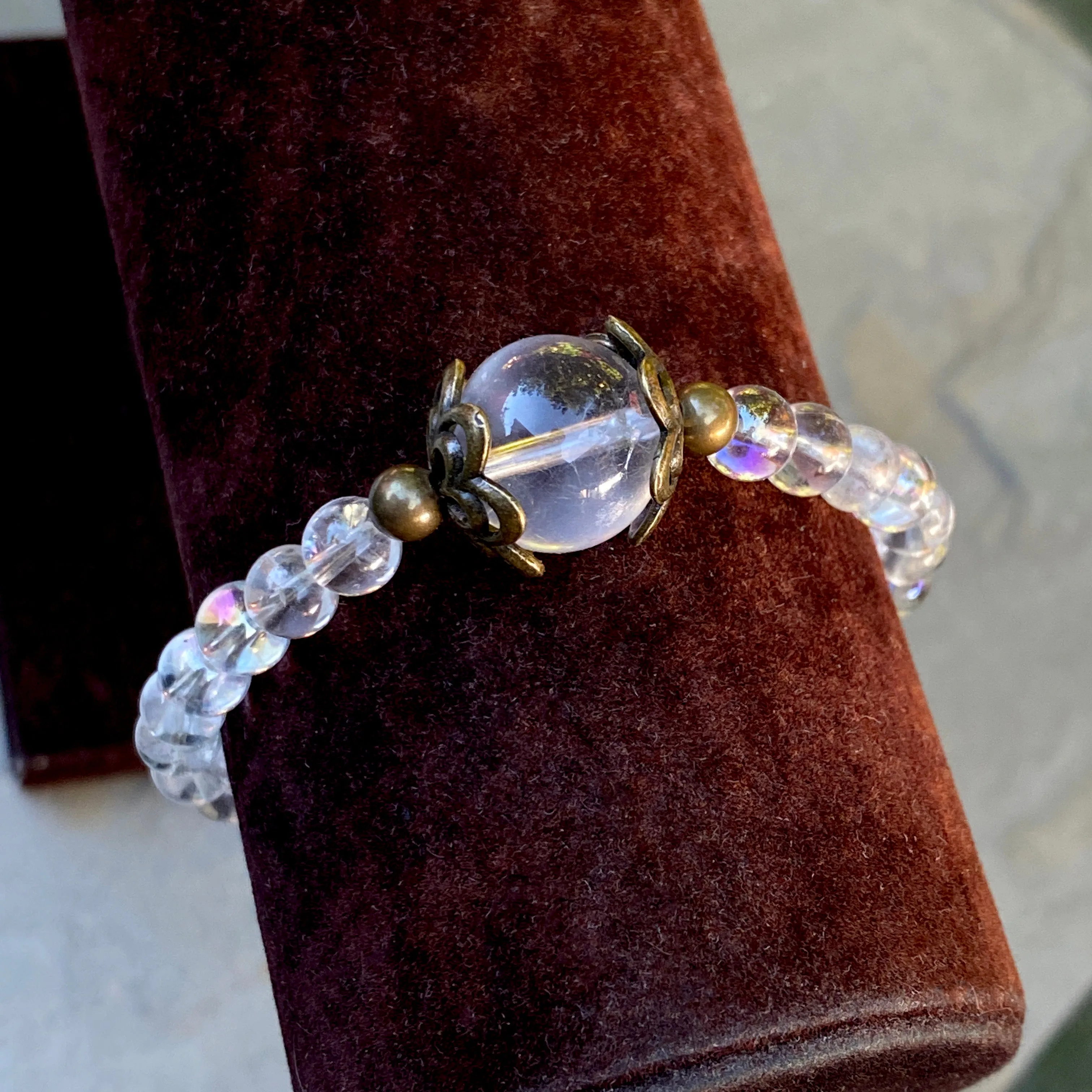 Brass and Quartz gemstone Stretch Bracelet