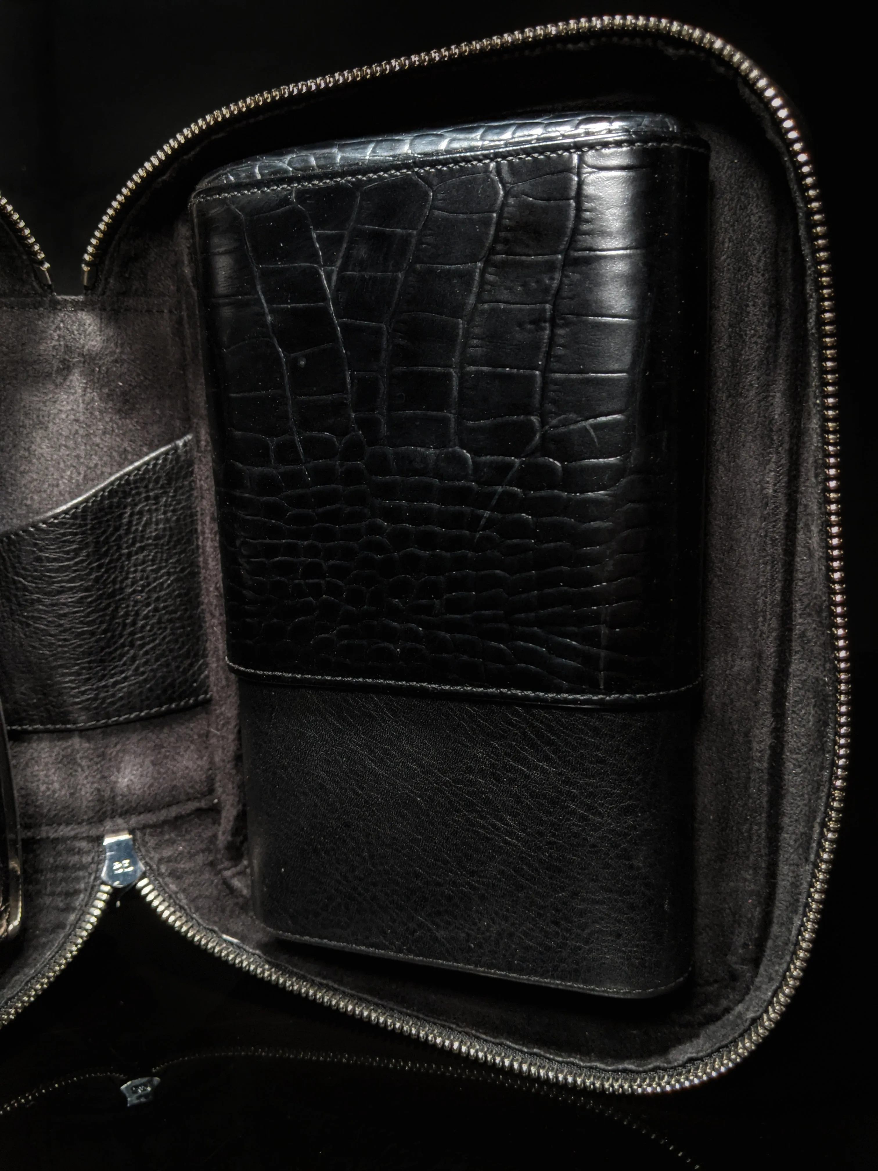 Brizard and Co Havana Traveler-Croco Pattern Black Leather NIB