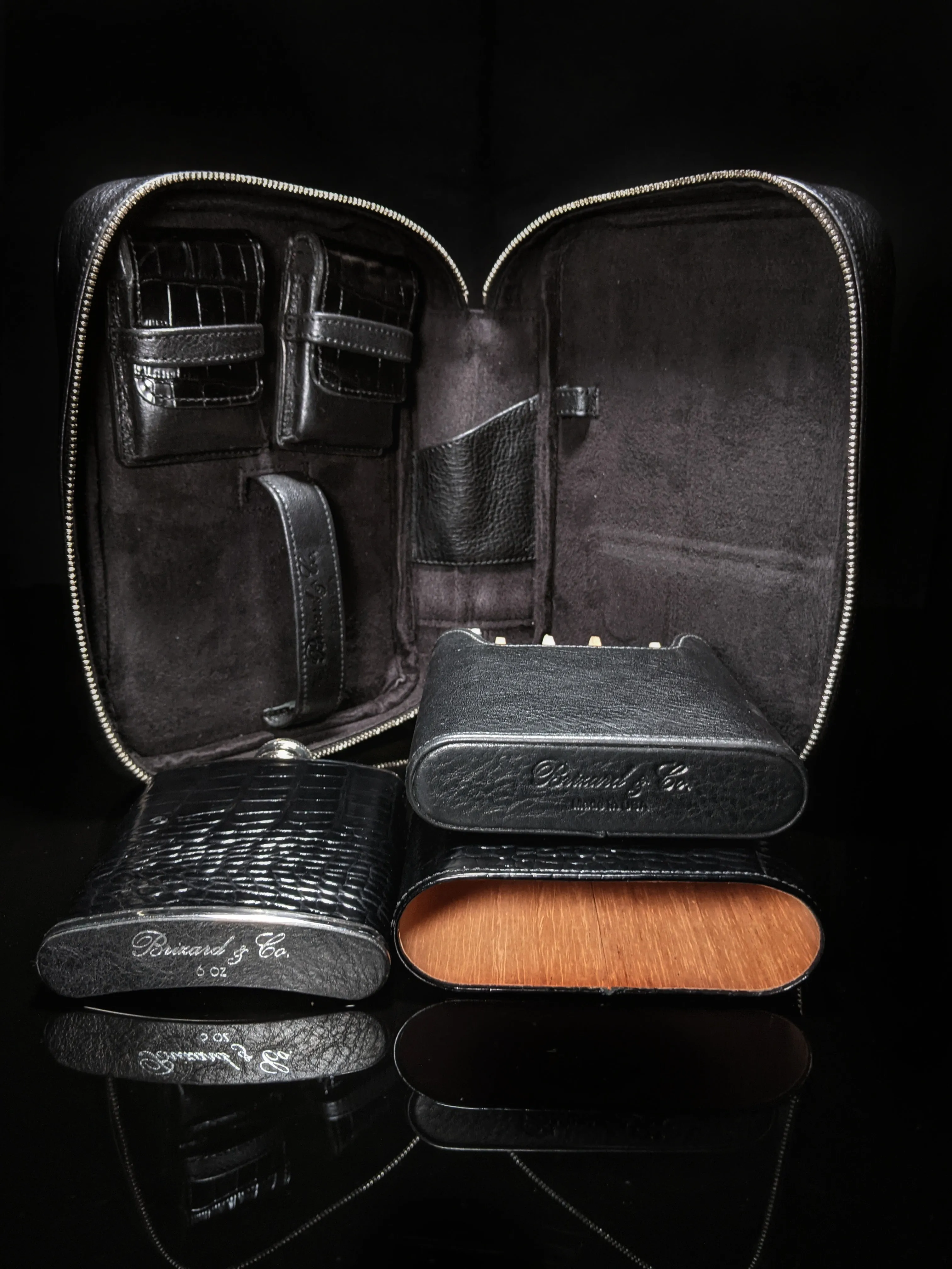 Brizard and Co Havana Traveler-Croco Pattern Black Leather NIB