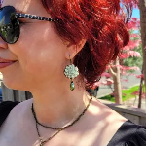 Bronze Drop Earrings With Lotus Flower & Glass Bead