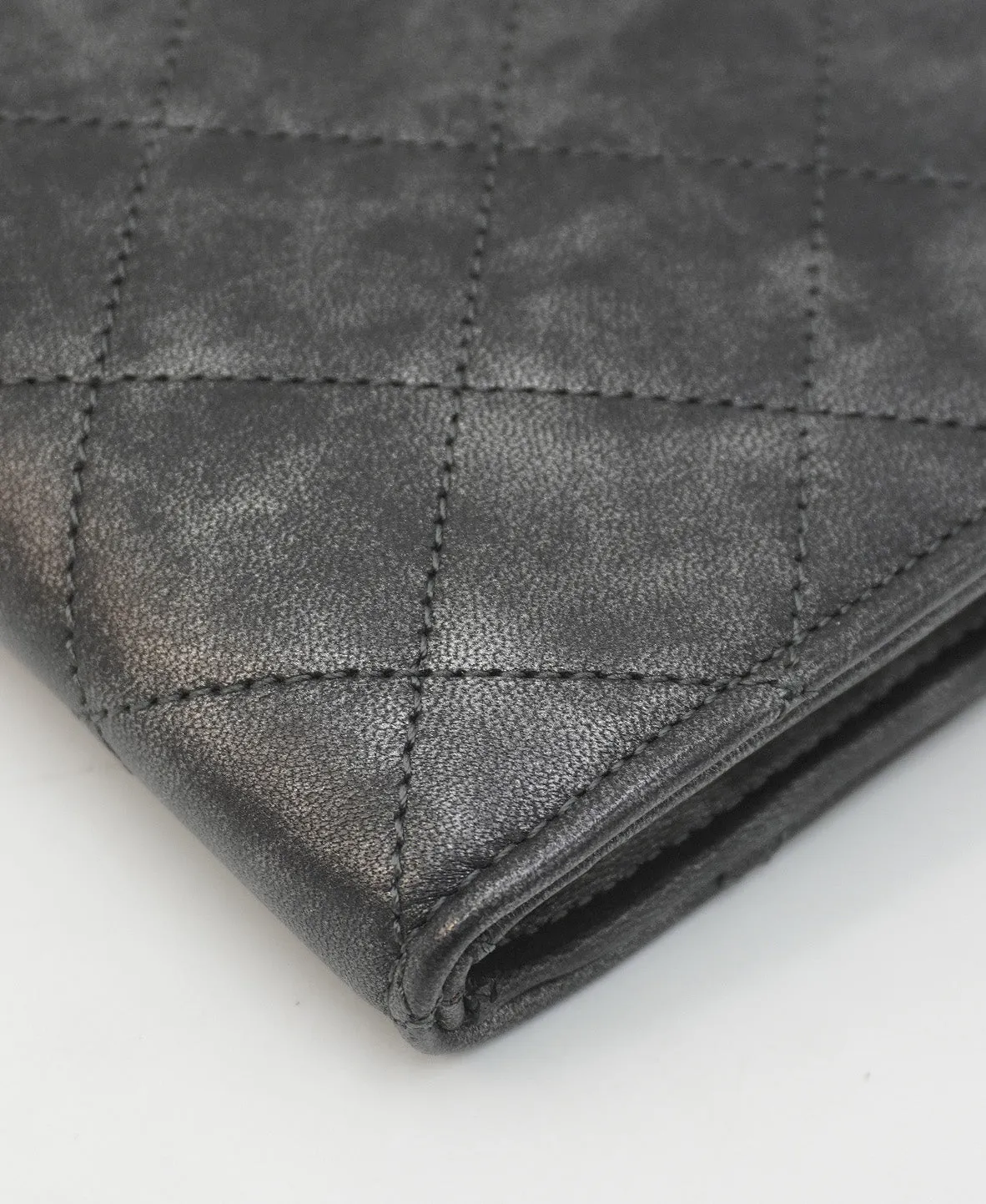 Bronze Metallic Quilted Calfskin Chain CC Wristlet Clutch Black