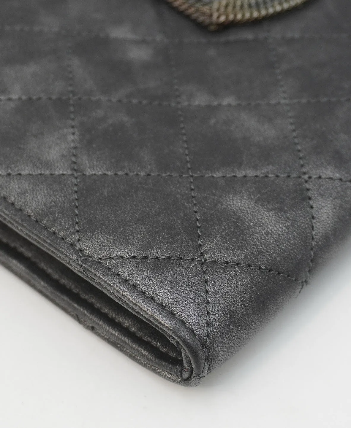 Bronze Metallic Quilted Calfskin Chain CC Wristlet Clutch Black
