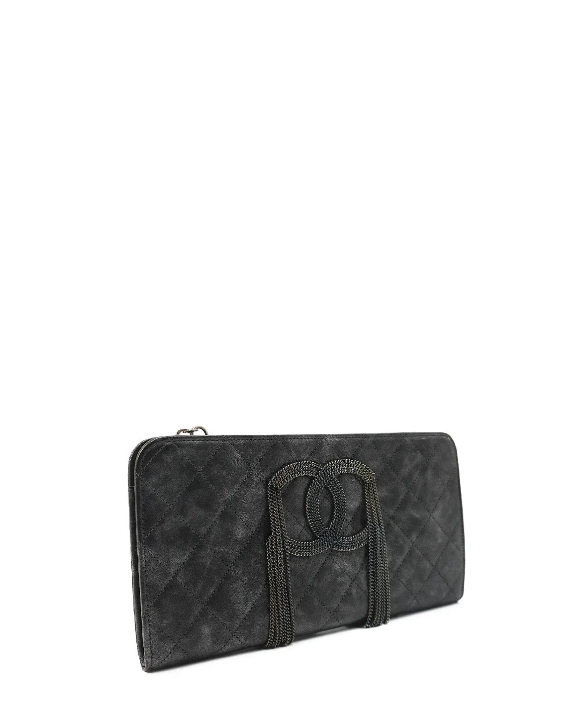 Bronze Metallic Quilted Calfskin Chain CC Wristlet Clutch Black