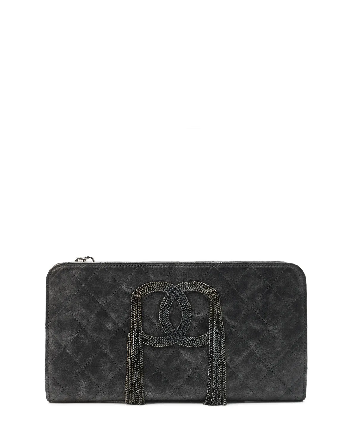 Bronze Metallic Quilted Calfskin Chain CC Wristlet Clutch Black