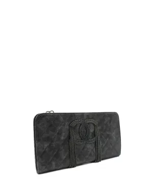 Bronze Metallic Quilted Calfskin Chain CC Wristlet Clutch Black