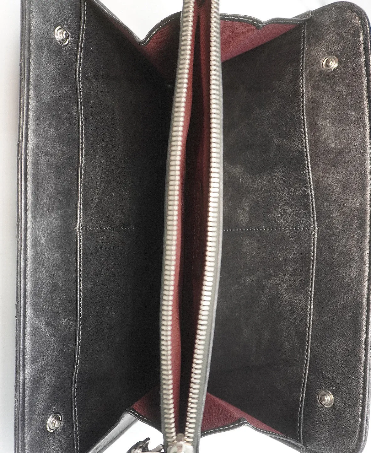 Bronze Metallic Quilted Calfskin Chain CC Wristlet Clutch Black