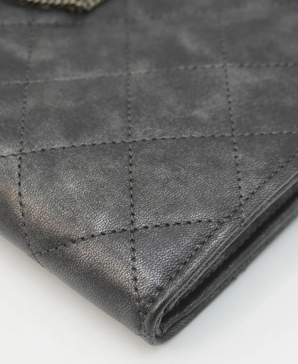 Bronze Metallic Quilted Calfskin Chain CC Wristlet Clutch Black
