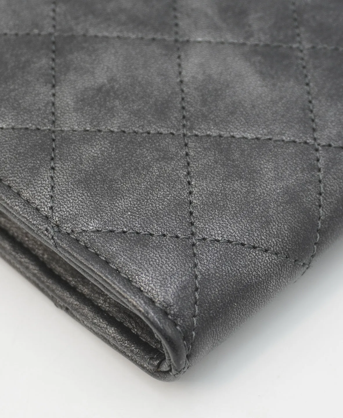 Bronze Metallic Quilted Calfskin Chain CC Wristlet Clutch Black