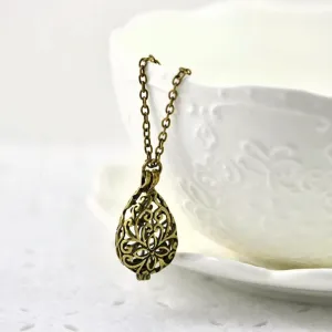 Bronze Teardrop Filigree Necklace