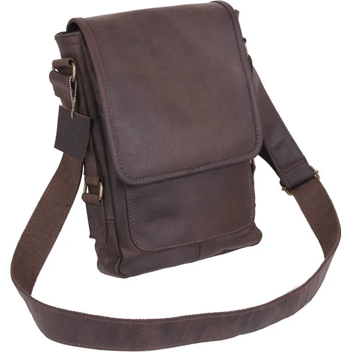 Brown - Tactical Tablet Tech Shoulder Bag - Heavy Duty Leather
