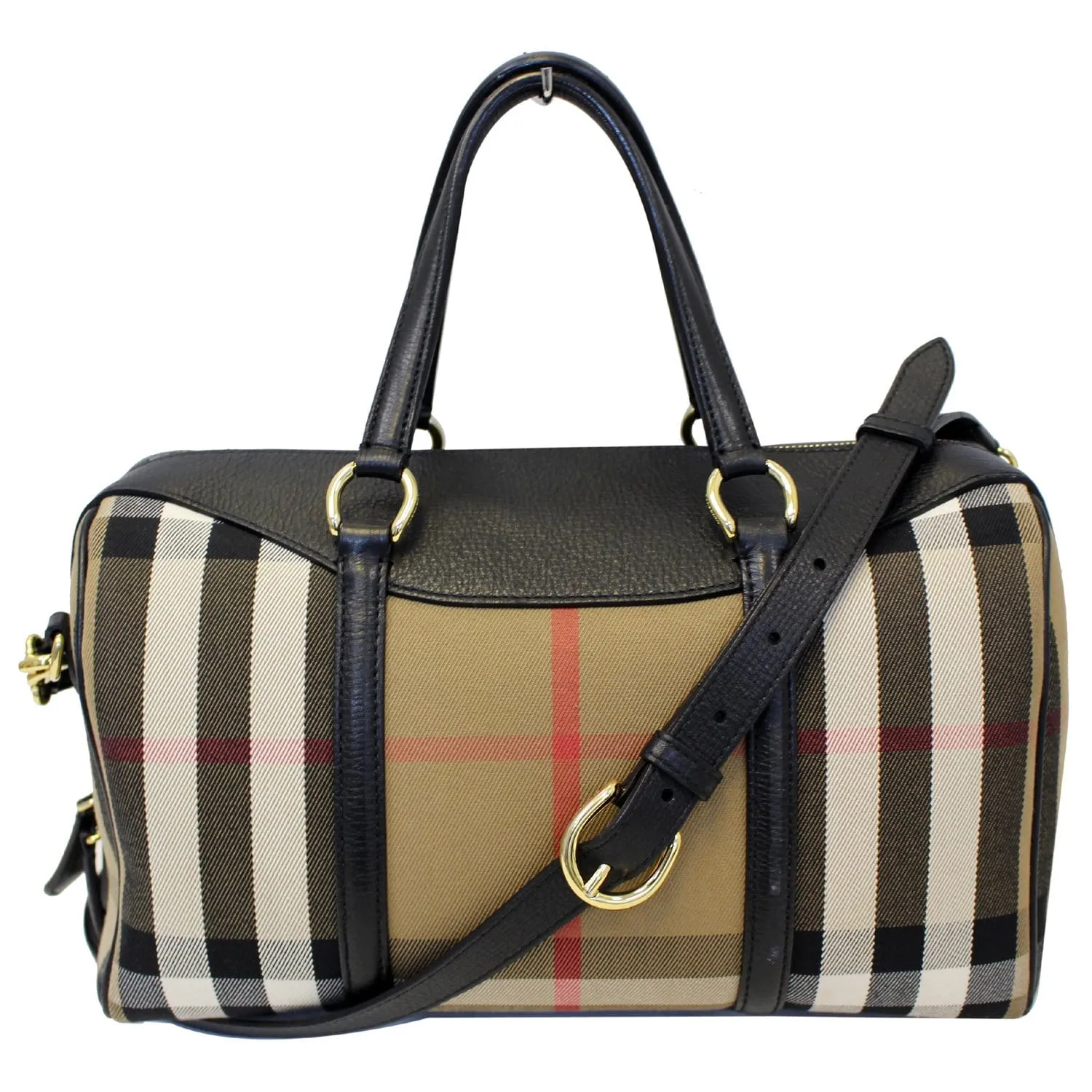 BURBERRY Alchester Medium House Check Satchel Bag Black/Beige