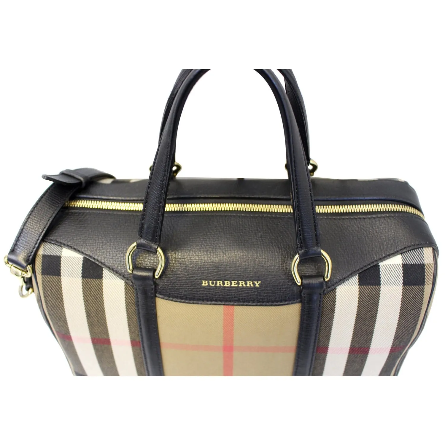 BURBERRY Alchester Medium House Check Satchel Bag Black/Beige