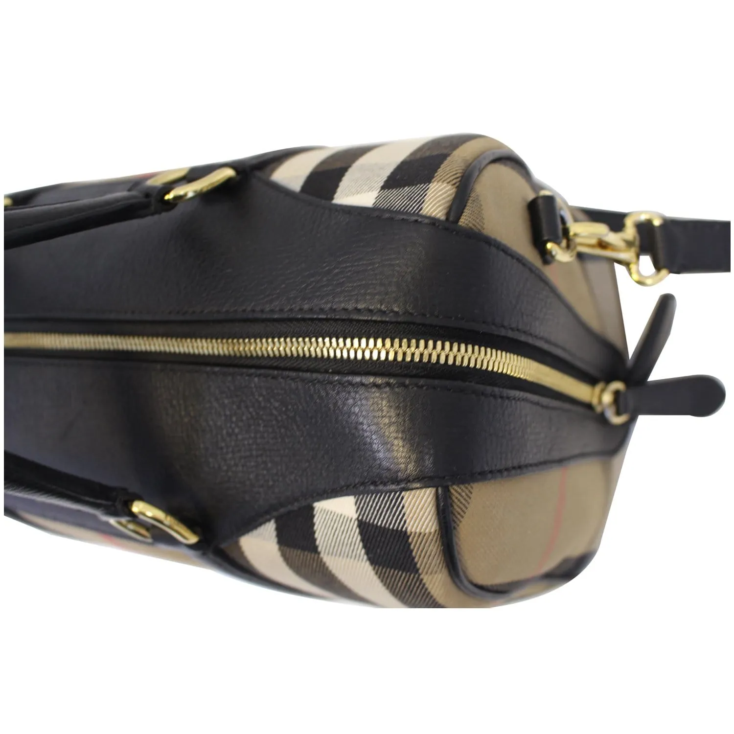 BURBERRY Alchester Medium House Check Satchel Bag Black/Beige