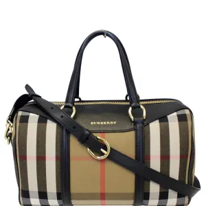 BURBERRY Alchester Medium House Check Satchel Bag Black/Beige