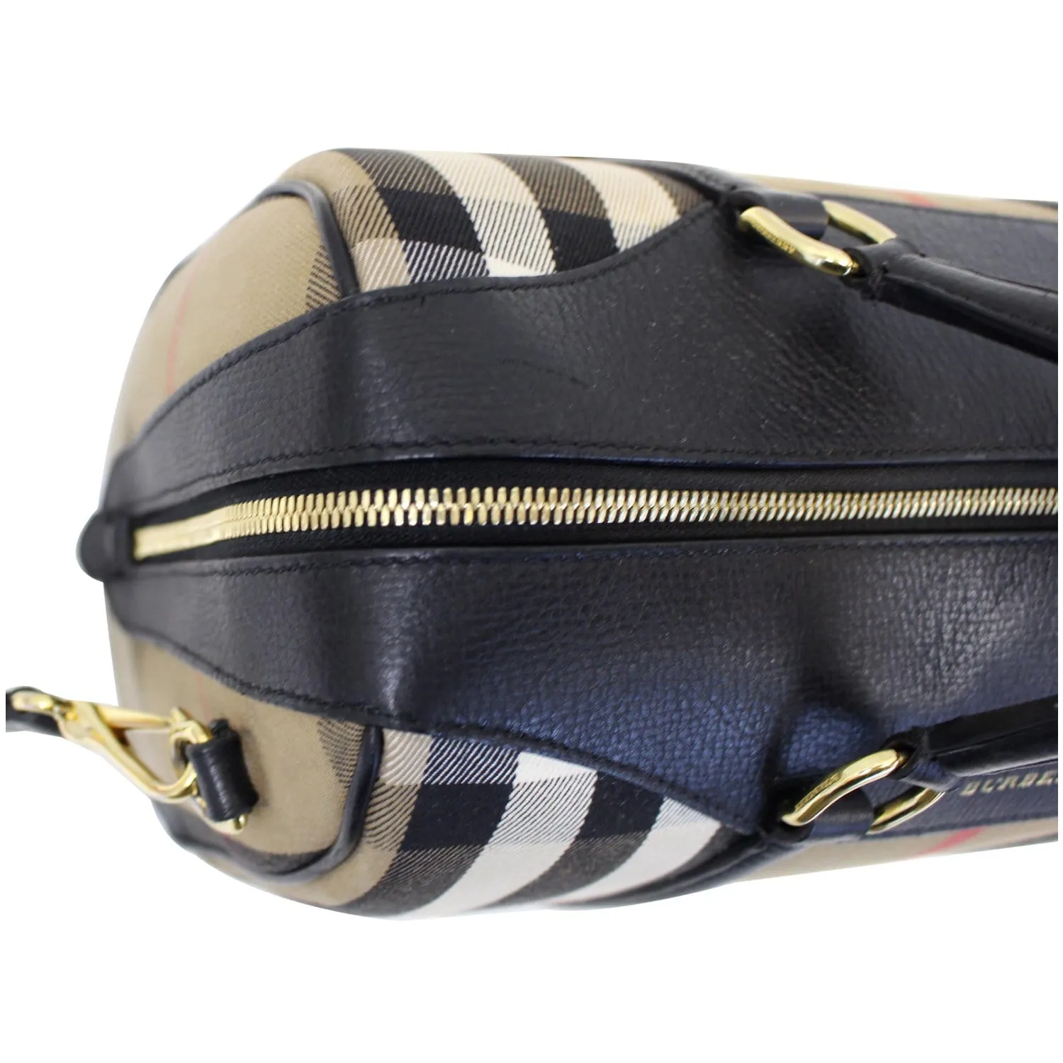 BURBERRY Alchester Medium House Check Satchel Bag Black/Beige