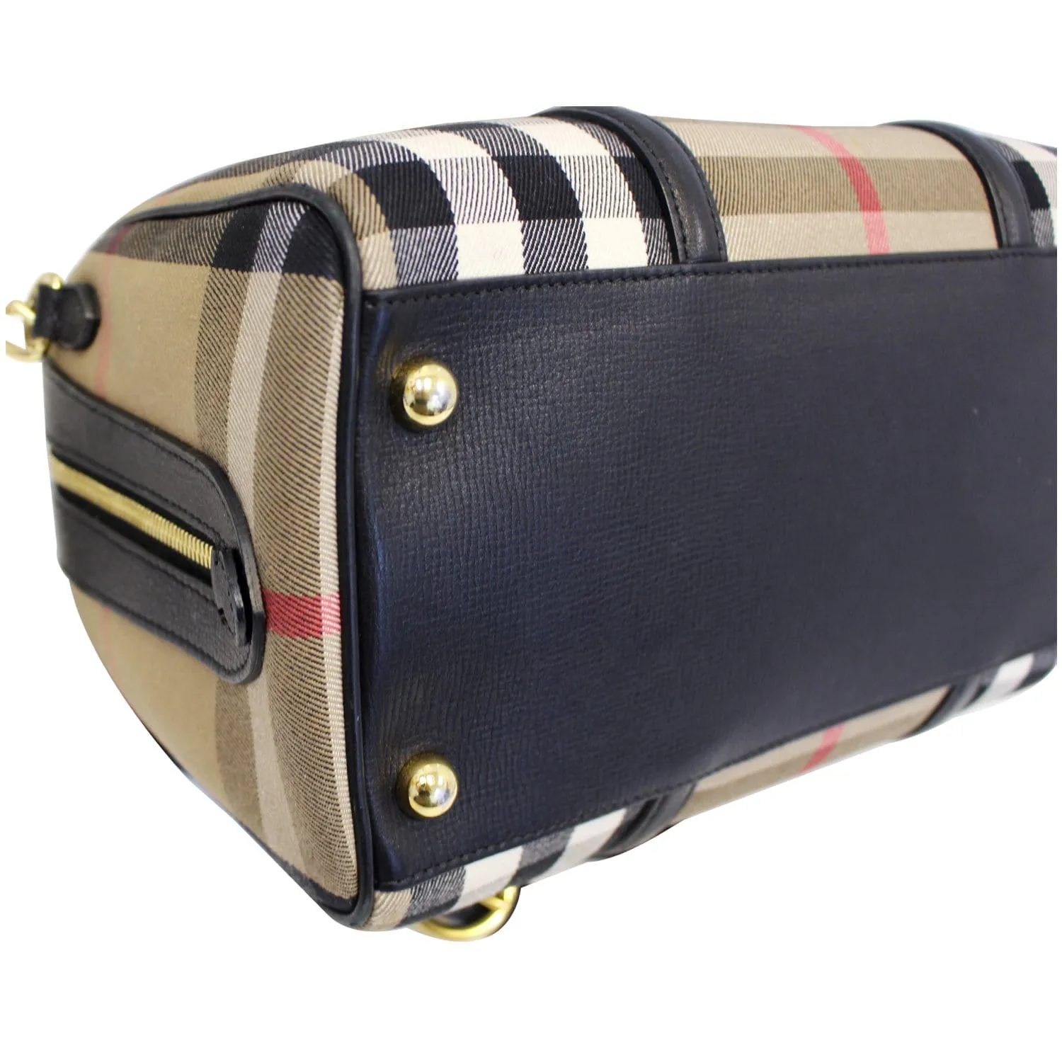 BURBERRY Alchester Medium House Check Satchel Bag Black/Beige