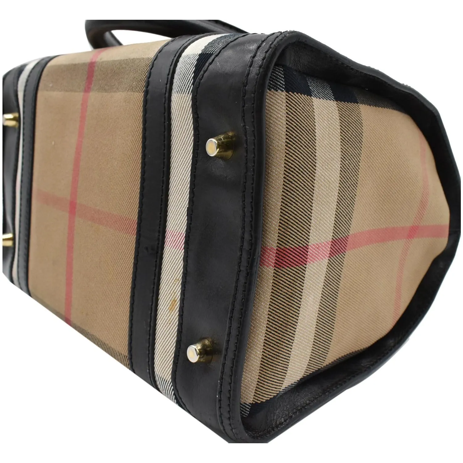 BURBERRY Boston Haymarket Check Coated Canvas Satchel Bag Brown