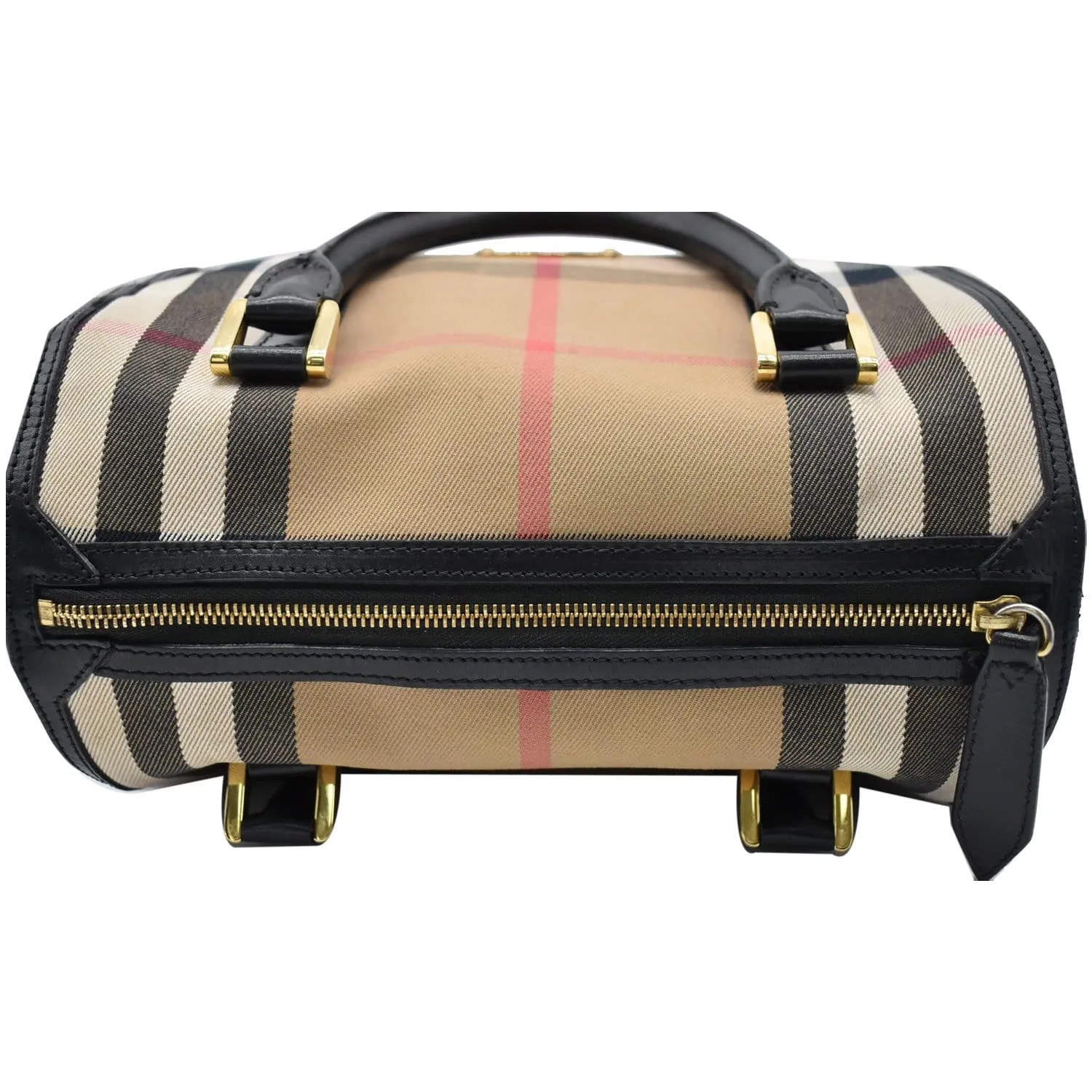 BURBERRY Boston Haymarket Check Coated Canvas Satchel Bag Brown