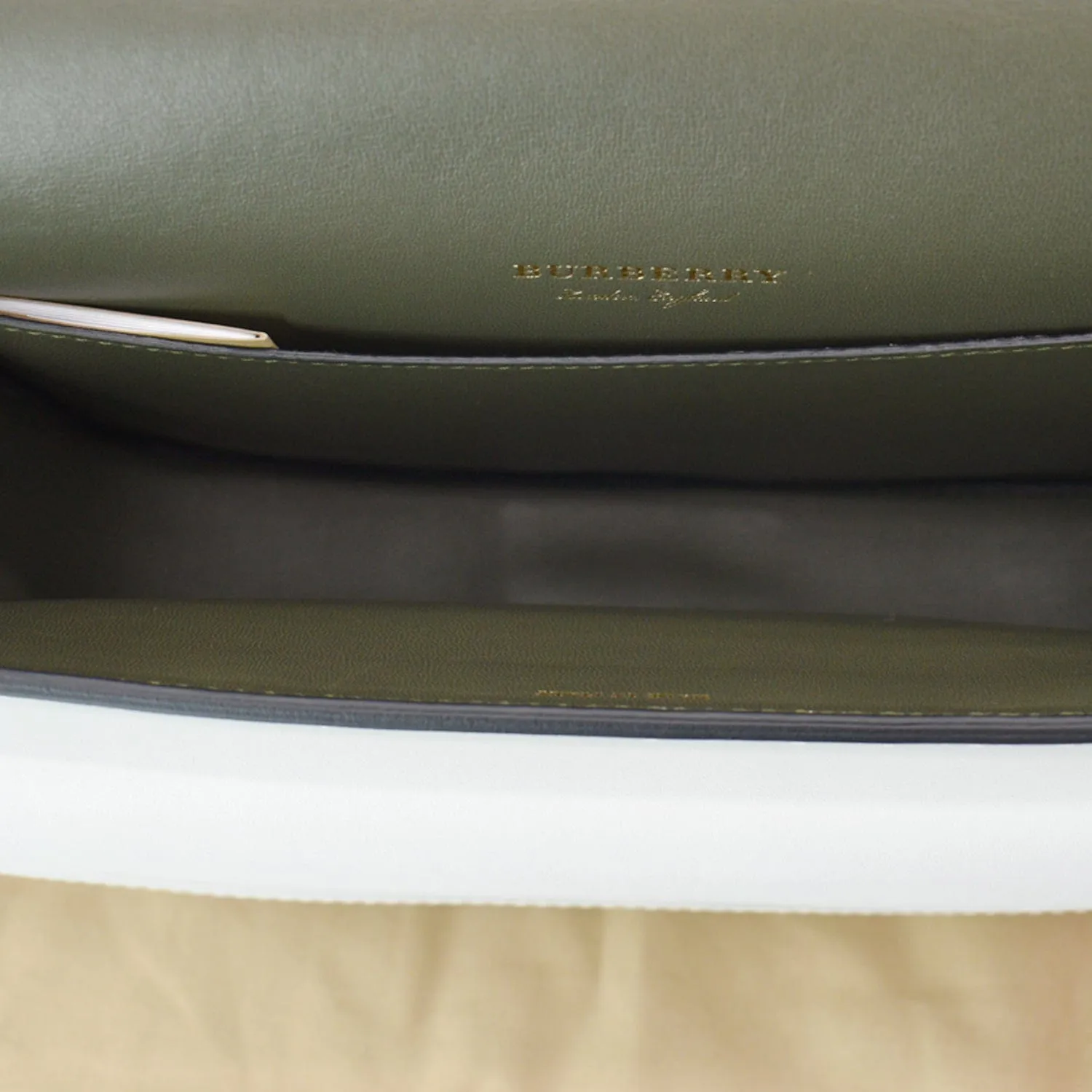 BURBERRY Large Square Leather Satchel Bag White