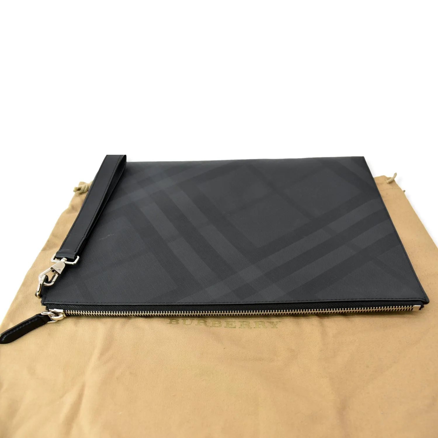BURBERRY London Check Leather Zip Pouch