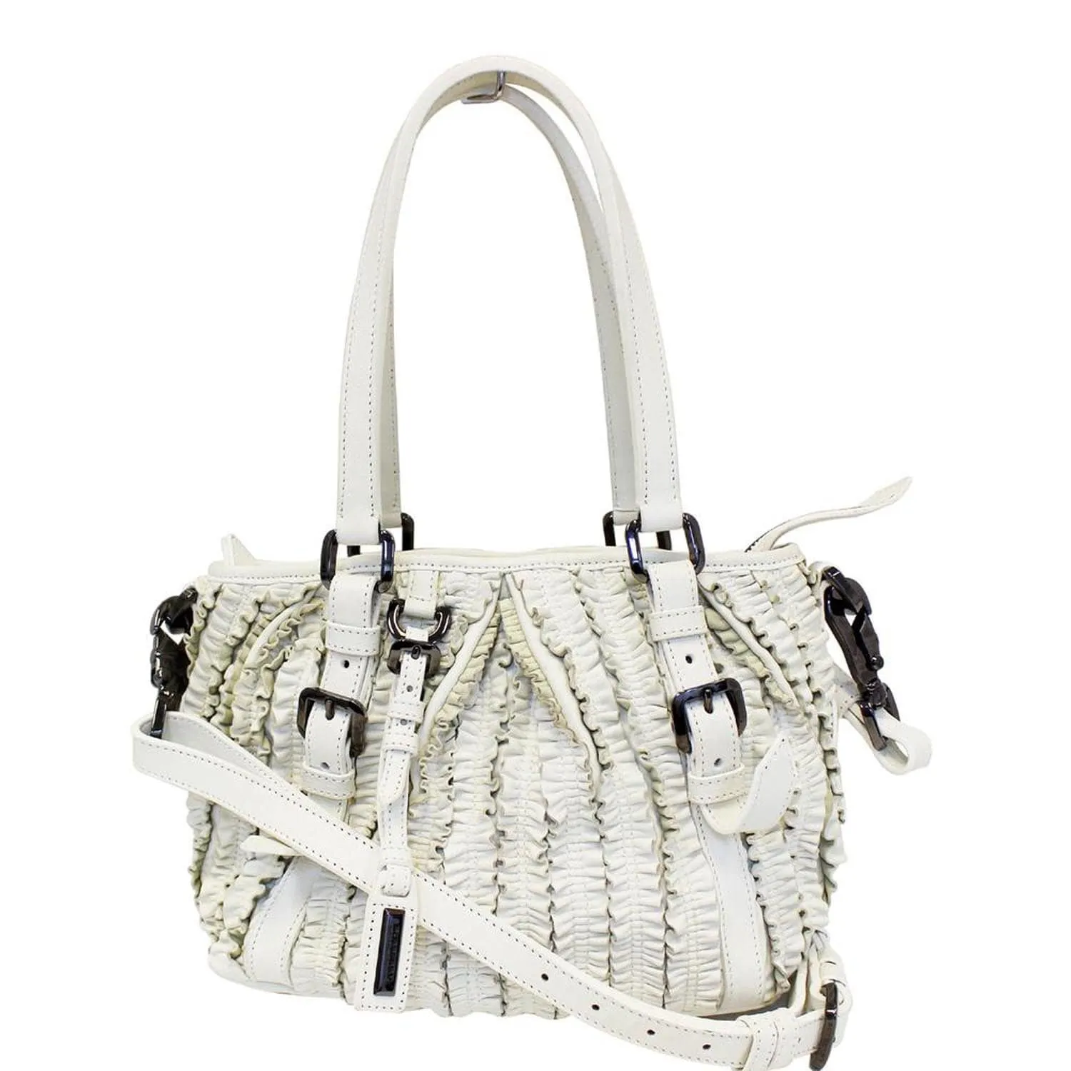 BURBERRY Ruffle Small Lowry White Leather Shoulder Bag - Last Call
