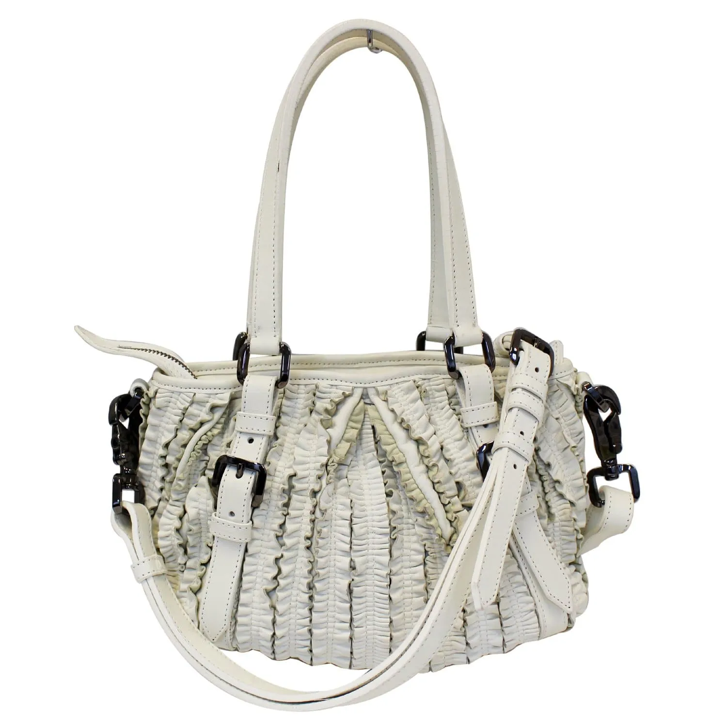 BURBERRY Ruffle Small Lowry White Leather Shoulder Bag - Last Call