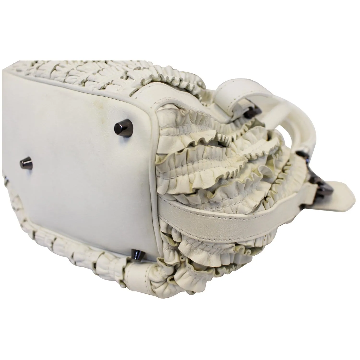 BURBERRY Ruffle Small Lowry White Leather Shoulder Bag - Last Call