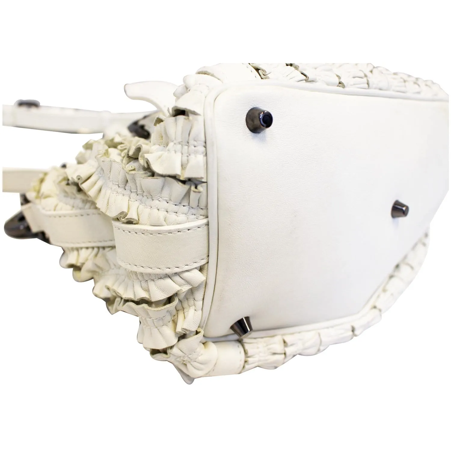 BURBERRY Ruffle Small Lowry White Leather Shoulder Bag - Last Call